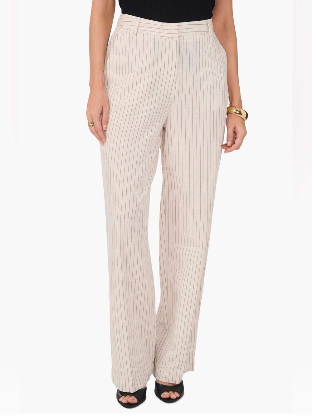 VINCE CAMUTO Pinstripe Wide Leg Cotton And Linen Pants.